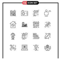 Set of 16 Modern UI Icons Symbols Signs for building mortgage cold house indicator Editable Vector Design Elements