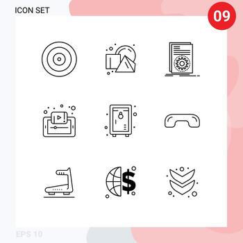 conjunto moderno de 9 esbozos pictograma de código de aprendizaje de teléfono inteligente e script elementos de diseño vectorial editables vector
