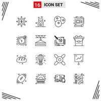 Pack of 16 Modern Outlines Signs and Symbols for Web Print Media such as dollar scale food document creative Editable Vector Design Elements