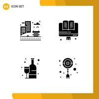 Modern Set of 4 Solid Glyphs Pictograph of city alcoholic park back to school chinese Editable Vector Design Elements