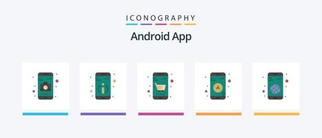 Android App Flat 5 Icon Pack Including . globe. cart. application. navigation. Creative Icons Design vector