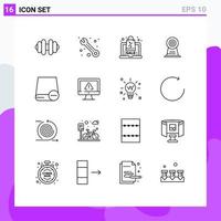 Set of 16 Commercial Outlines pack for hardware drive sale devices hotel Editable Vector Design Elements