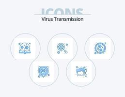 paquete de iconos azules de transmisión de virus 5 diseño de iconos. gérmenes interfaz educación. vidrio. escanear virus vector