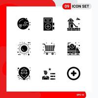 Pictogram Set of 9 Simple Solid Glyphs of shopping ecology medicine eco sun Editable Vector Design Elements