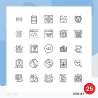 Group of 25 Lines Signs and Symbols for communication team target tablet medical Editable Vector Design Elements