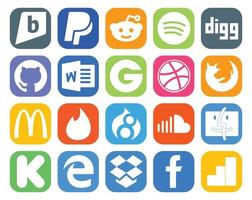 20 Social Media Icon Pack Including finder sound dribbble soundcloud tinder vector