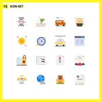 16 Universal Flat Color Signs Symbols of clock setting bus gear cookie Editable Pack of Creative Vector Design Elements