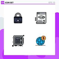 4 Creative Icons Modern Signs and Symbols of lock deposit shopping login safe Editable Vector Design Elements