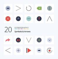 20 símbolos flechas paquete de iconos de color plano como círculo círculo anterior izquierda abajo vector