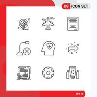 Pack of 9 creative Outlines of head microphone book hardware devices Editable Vector Design Elements