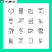 Modern Set of 16 Outlines and symbols such as location map wallet browse popup Editable Vector Design Elements