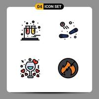 4 Universal Filledline Flat Color Signs Symbols of chemistry night pinball play wine Editable Vector Design Elements