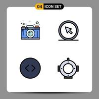 Group of 4 Modern Filledline Flat Colors Set for camera pointer graphic cursor circle Editable Vector Design Elements