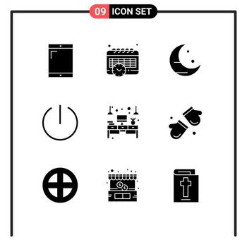 paquete de interfaz de usuario de 9 glifos sólidos básicos de elementos de diseño vectorial editables de computadora de oficina nocturna de mesa alpina vector