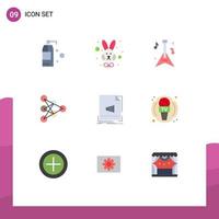 Group of 9 Modern Flat Colors Set for music file instrument audio algorithm Editable Vector Design Elements