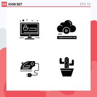 Pack of 4 Modern Solid Glyphs Signs and Symbols for Web Print Media such as password electric security player iron Editable Vector Design Elements