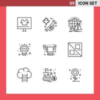 Outline Pack of 9 Universal Symbols of interior bulb alert light virus Editable Vector Design Elements