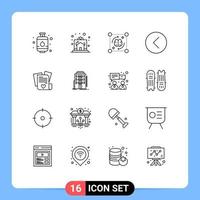 Modern Set of 16 Outlines Pictograph of player media player mind media storming Editable Vector Design Elements