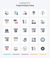 Creative Programming And Coding 25 Flat icon pack  Such As development. coding. management. search. development vector