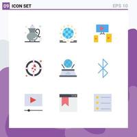 Editable Vector Line Pack of 9 Simple Flat Colors of world target network love design Editable Vector Design Elements