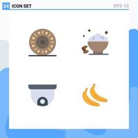 4 Thematic Vector Flat Icons and Editable Symbols of donut project dish fast banana Editable Vector Design Elements
