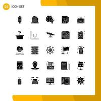 Mobile Interface Solid Glyph Set of 25 Pictograms of gym bulb barrow mind business Editable Vector Design Elements