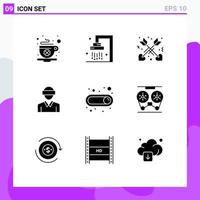 Solid Glyph Pack of 9 Universal Symbols of switch man affection technology motion Editable Vector Design Elements