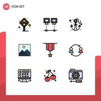 Universal Icon Symbols Group of 9 Modern Filledline Flat Colors of education picture net frame sea Editable Vector Design Elements