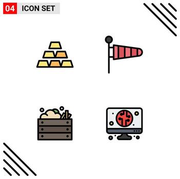 paquete de interfaz de usuario de 4 colores planos básicos de línea rellena de ladrillos agricultura pila clima naturaleza elementos de diseño vectorial editables vector