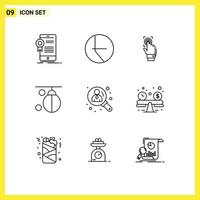 Universal Icon Symbols Group of 9 Modern Outlines of punching boxer fingerprint bag scanner Editable Vector Design Elements