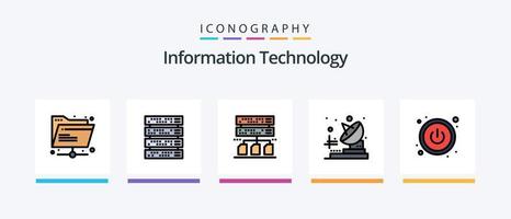 la línea de tecnología de la información llenó el paquete de 5 iconos, incluida la red. conexión. informática. cadena. vara. diseño de iconos creativos vector