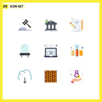 Stock Vector Icon Pack of 9 Line Signs and Symbols for light diode building geometry design Editable Vector Design Elements