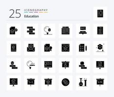 Education 25 Solid Glyph icon pack including knowledge. e. learning. university. learning vector