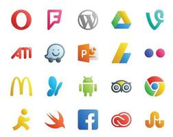 20 paquetes de íconos de redes sociales que incluyen Chrome, Tripadvisor, PowerPoint, Android, McDonalds vector