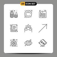 conjunto de 9 iconos de interfaz de usuario modernos símbolos signos para documentos de vestuario compras copia bebida elementos de diseño vectorial editables vector