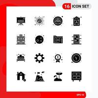 Mobile Interface Solid Glyph Set of 16 Pictograms of hotel apartment cab text process Editable Vector Design Elements