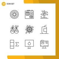 Universal Icon Symbols Group of 9 Modern Outlines of pattern flower direction research flask Editable Vector Design Elements