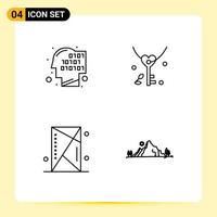 conjunto de 4 iconos de interfaz de usuario modernos símbolos signos para dispositivos binarios reconocimiento contorno del corazón elementos de diseño vectorial editables vector