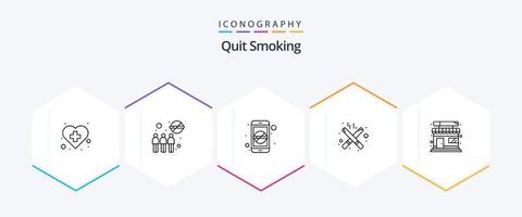 Quit Smoking 25 Line icon pack including shop. smoking. cigarette. cigarette. quit smoking vector