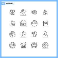 User Interface Pack of 16 Basic Outlines of venture capital placeholder travel filled Editable Vector Design Elements