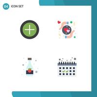 Set of 4 Modern UI Icons Symbols Signs for finance drink care heart calendar Editable Vector Design Elements