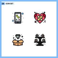 Set of 4 Modern UI Icons Symbols Signs for call diamond smart phone healthcare jewel Editable Vector Design Elements