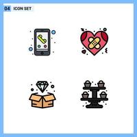 Set of 4 Modern UI Icons Symbols Signs for call diamond smart phone healthcare jewel Editable Vector Design Elements