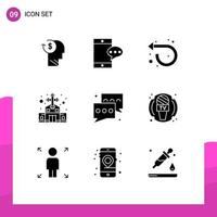 Pictogram Set of 9 Simple Solid Glyphs of bubble church cell catholic left Editable Vector Design Elements