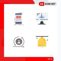 Editable Vector Line Pack of 4 Simple Flat Icons of media installation video download visiter Editable Vector Design Elements