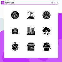 9 User Interface Solid Glyph Pack of modern Signs and Symbols of mail envelope reel mail communication Editable Vector Design Elements