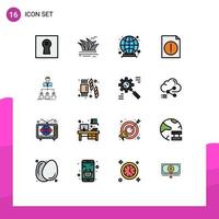Set of 16 Commercial Flat Color Filled Lines pack for organization team sydney file alert Editable Creative Vector Design Elements