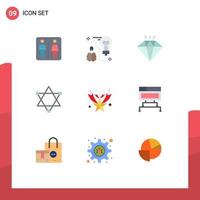 Mobile Interface Flat Color Set of 9 Pictograms of star christmas idea space figure Editable Vector Design Elements