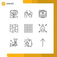 Set of 9 Modern UI Icons Symbols Signs for grid navigation woman map premium Editable Vector Design Elements