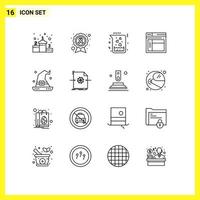 Pictogram Set of 16 Simple Outlines of halloween website chemical web internet Editable Vector Design Elements